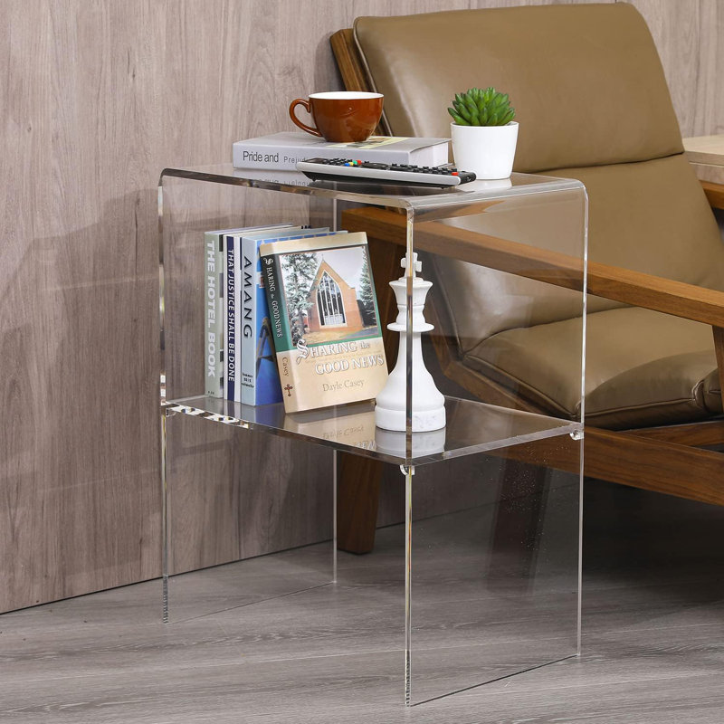 Ivy Bronx 24 Inch Premium Clear Acrylic End Table Decorative Living Room Side Table With 2 Tier Display Shelf Modern Home Decor Bedroom Nightstand Storage Shelves Wayfair